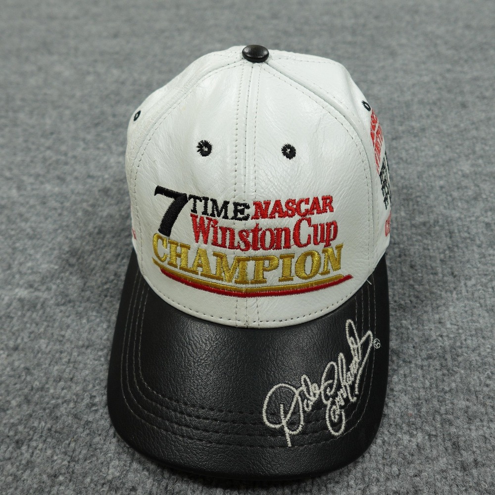 Dale Earnhardt Hat Cap Strap Back Leather White‎ Black NASCAR Racing Chase